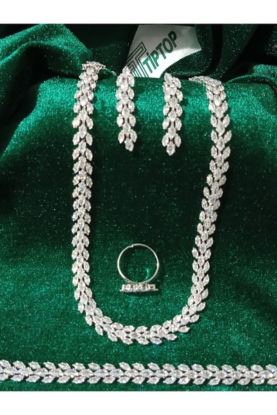 GB / TİPTOP / VİP ZİRKON TAŞLI ARPA MODEL KOLYE KÜPE YÜZÜK BİLEKLİK SET