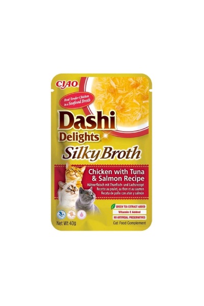 Inaba اينابا داشي ديلايتس طعام رطب تكميلي للقطط بنكهة الدجاج والتونة مع السالمون في المرق 6 علب في 40غ