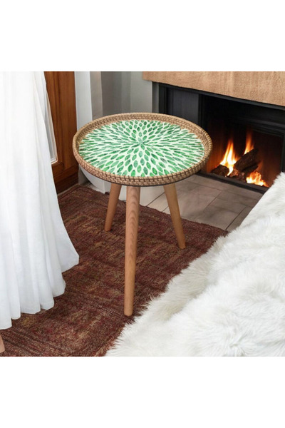 TR Tekli ( tabla çapı: 35 cm) Mozaik Kaplamalı Rattan Yan sehpa, Bohem tasarı...