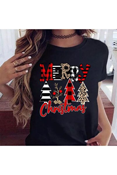 OEM 100% Cotton T-shirt Black Merry Christmas 10