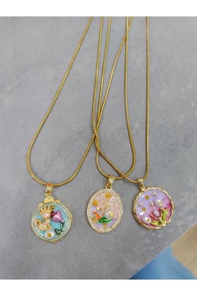 stainless steell RENKLİ TAŞLI DESENLİ ÇELİK KOLYE