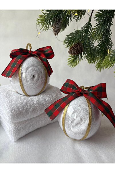 S&R 2 Pieces Christmas Gift Towel Globe Decor with Gold Plaid Ribbon