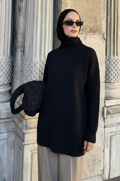 QETEENN Yarım Balıkçı Yaka Modern Kesim Triko Tunik kazak