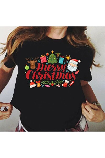 OEM 100% Cotton T-Shirt Black Merry Christmas 4