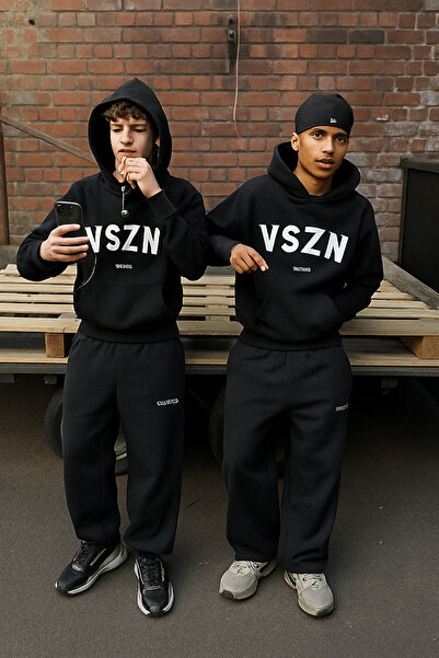 CLASSY.MODA Set de trening pentru bărbați, cu cu glugă fire, K cu imprimeu, cu buzunar cangur, cu text VSZN, B, confortabil, K croială