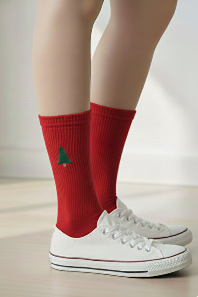 AYDK Women's Colorful Christmas Themed Embroidered Christmas Tree Socks High Cotton Ratio Socks