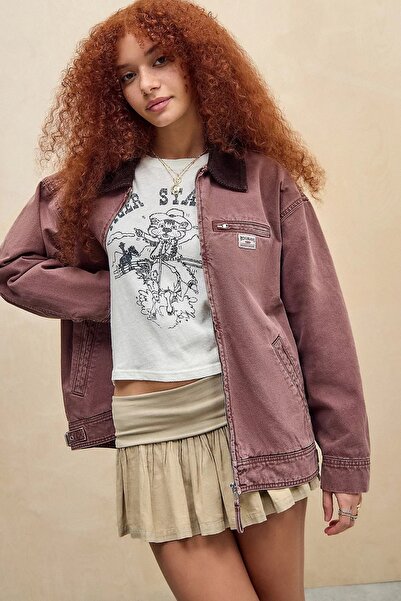 september island Vayne Light Burgundy Color Lined Canvas Coat Jacket
