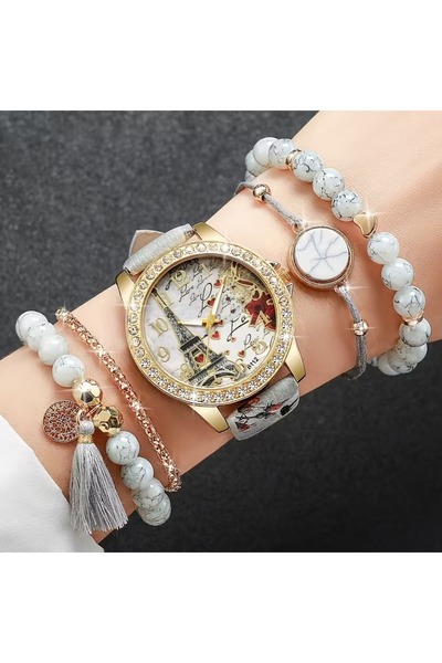 Feronnucci Kadın Deri Kordonlu Analog Kol Saati Bileklik Seti + KUTULU B212