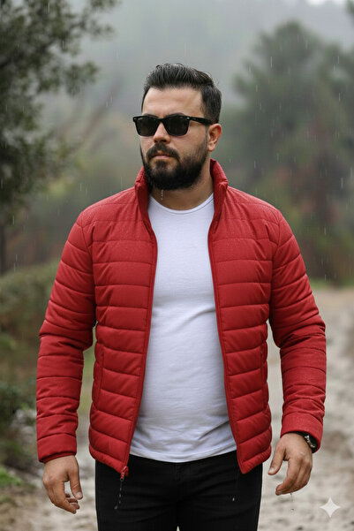 MEYASU Men's Red Quilted down Jacket with Inner Zipper Pocket
