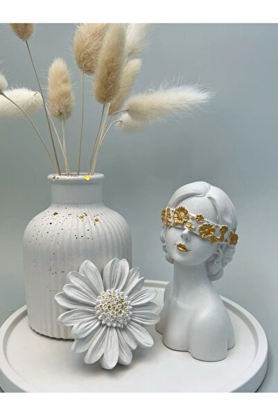 SZN HOME DESİGN Tepsili Maskeli Kadın Vazo Çiçek Set