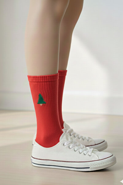 AYDK Women's Colorful Christmas Themed Embroidered Christmas Tree Socks High Cotton Ratio Socks