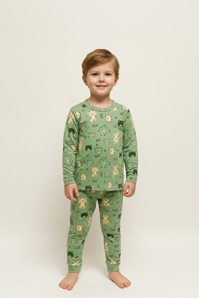 GUM GUM KİDS طقم بيجامة للأطفال من القطن العضوي بنسبة 100% بنمط قطة باللون ال...