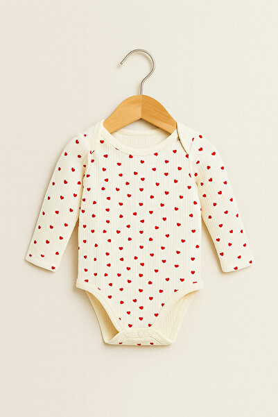 thesecret desire Heart Patterned Embossed Long Sleeve Soft Baby Bodysuit – 0-...