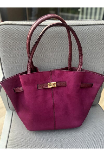 Larolina Bordo Süet Suni Deri Astarlı ,Çıtçıtlı ,Kilit Detaylı El ,Kol ve Omu...