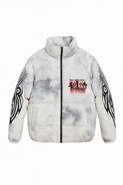 FREZZBİ Men's Lined Water and Windproof Mock Neck Printed Puffer Jacket