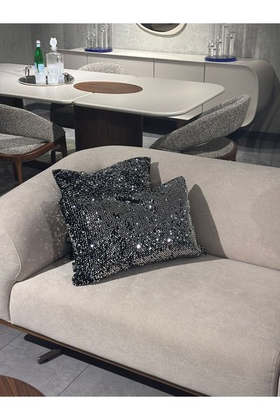 Framgan Sequined Padded Square Throw Pillow Silver Color