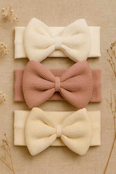 Pico Baby Baby Girl & Child Bow Bandana Set of 3 (Cream/Dusty Rose/Ecru)