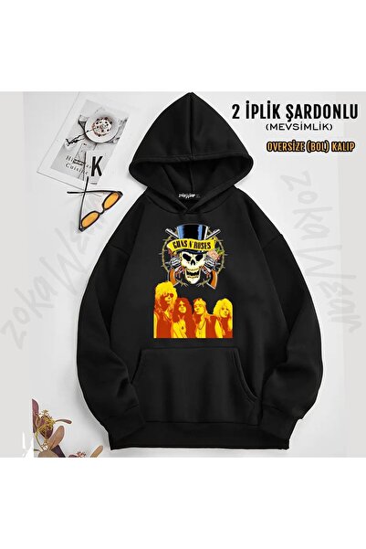 ZOKAWEAR Guns N' Roses v7 Суитшърт с качулка и печат (2-слоен)
