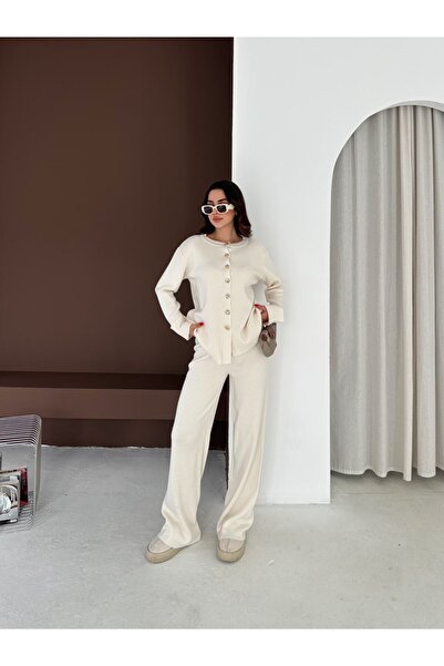 MAXXANA Design Buttoned Sleeve Folded Knitwear Set