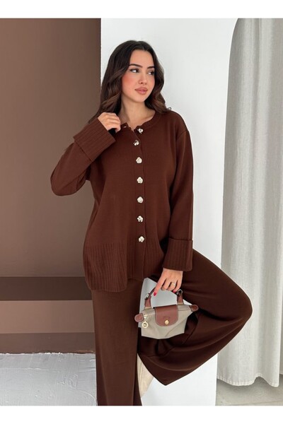 MAXXANA Design Buttoned Sleeve Folded Knitwear Set