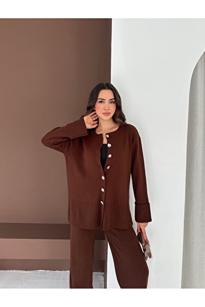 MAXXANA Design Buttoned Sleeve Folded Knitwear Set