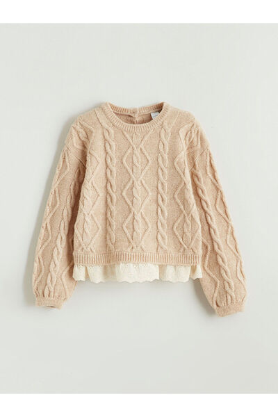 LC Waikiki Pulover pentru fete LCW Kids Bej guler rotund