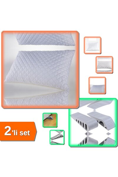 HerEveOyuncak 4 Adet Kapitoneli Yastık Koruyucu Alez 50x70 Cm + 2 Adet Gri Ka...