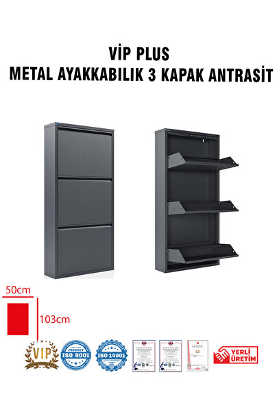 Vip Home Concept Market Ürünleri 3 Kapaklı Metal Ayakkabılık ANTRASİT Vip Plus