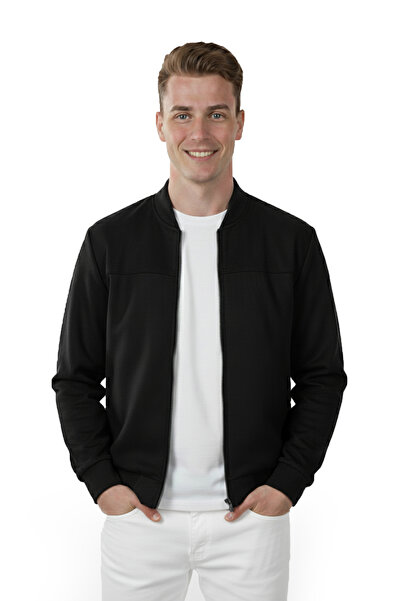 DeepSEA Pánská černá semišová bunda Slim Fit z lycry na zip – sezónní tenký prémiový kabát 2504334