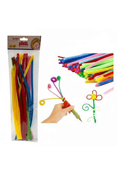 Beimo Renkli Simsiz Şönil 30 cm 80 Adet (Tüylü Tel, Eğirici Şönil 4 Paket)