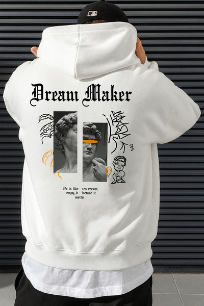 CLASSY.MODA 3 Thread K Hooded Kangaroo Pocket Men's Sweatshirt Back Print Sculpture Dream Maker Design