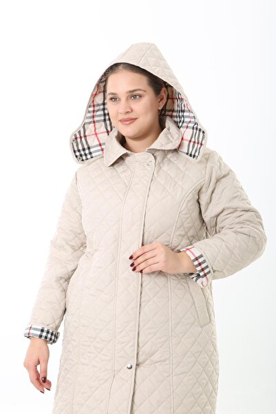 TUTveAL Collection Women's Long Waterproof Quilted Hooded Quilted Coat Plus Size Quilted Plaid Quilted