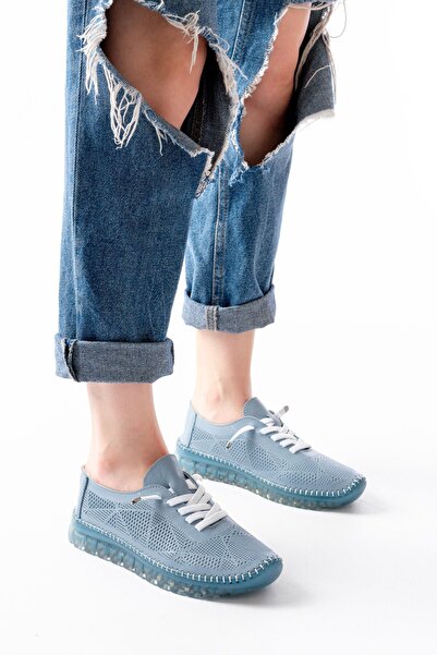 Zerenyus ZRİN-365 Balerini sport confortabili, ortopedici, din piele naturală, cu model albastru