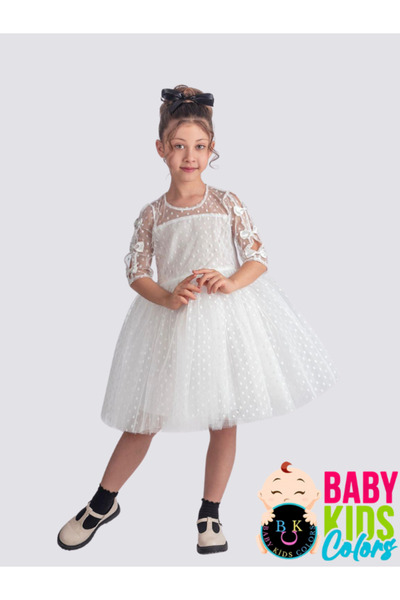 baby kids colors Δαντελένιο φόρεμα για κορίτσια με φιόγκο στα μανίκια 🎀
