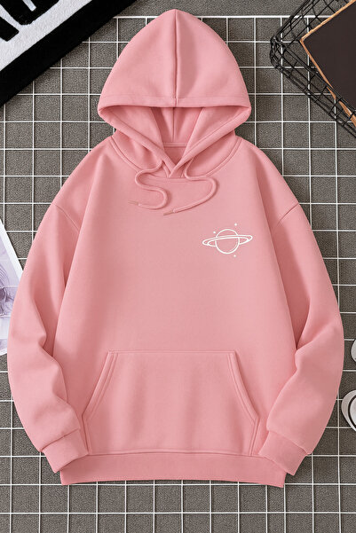 CLASSY.MODA “3 Thread K Hooded Kangaroo Pocket Planet B Printed Comfortable Unisex Sweatshirt”