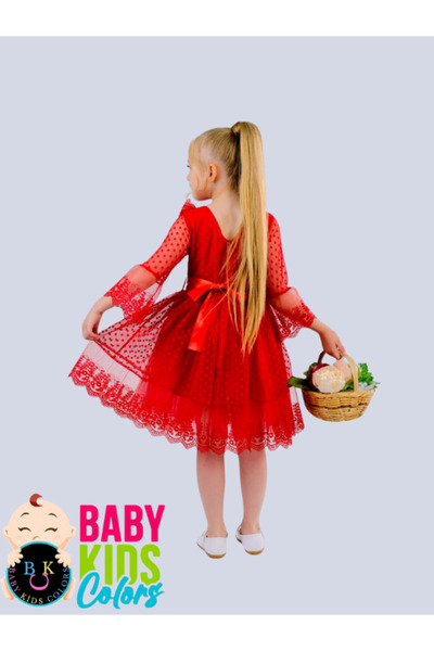 baby kids colors Lace Girls' Dress with Wide Lace at the Hem