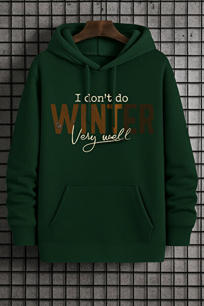 CLASSY.MODA “3 Thread Kangaroo Pocket K Hooded'Winter Written' B Printed O Oversized Hoodie Sweatshirt”