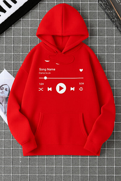 CLASSY.MODA 3 Thread Kangaroo Pocket Music Player Printed Hooded Sweatshirt Casual Oversized