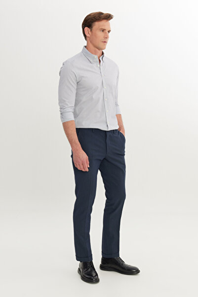 ALTINYILDIZ CLASSICS Men's Navy Blue Slim Fit Narrow Cut Elastic Waist Side Pocket Classic Trousers
