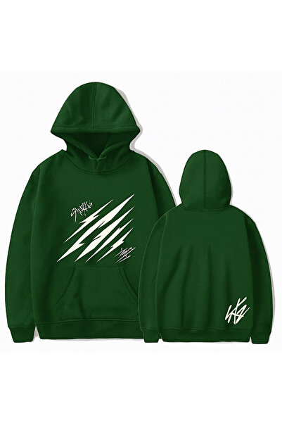 CLASSY.MODA 3 Thread K Hooded Kangaroo Pocket, Front and Back Claw Scratch B Printed O Oversized Sweatshirt