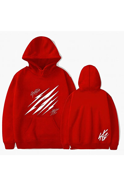 CLASSY.MODA 3 Thread K Hooded Kangaroo Pocket, Front and Back Claw Scratch B Printed O Oversized Sweatshirt