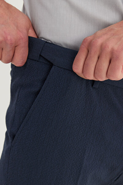 ALTINYILDIZ CLASSICS Men's Navy Blue Slim Fit Narrow Cut Elastic Waist Side Pocket Classic Trousers