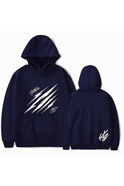 CLASSY.MODA 3 إنترلوك k بغطاء رأس جيب كنغر، خدش مخلبي أمامي وخلفي b مطبوع o قصة فضفاضة سويت شيرت