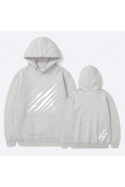 CLASSY.MODA 3 Thread K Hooded Kangaroo Pocket, Front and Back Claw Scratch B Printed O Oversized Sweatshirt