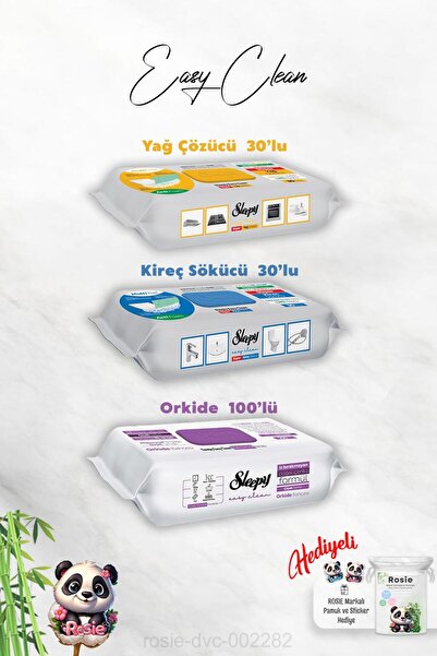 Sleepy Orkide Bahçesi 100'lü Easy Clean, Kireç ve Yağ Çözücü 30'lu ve Rosie H...
