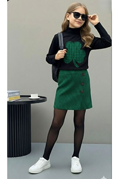 KOKOŞ BEBEK Clover Patterned Girl's Skirt Suit - Age 2/10 - 31572