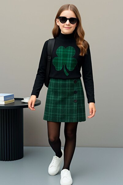 KOKOŞ BEBEK Clover Detailed Girls' Skirt Set - Age 2/10 - 31576