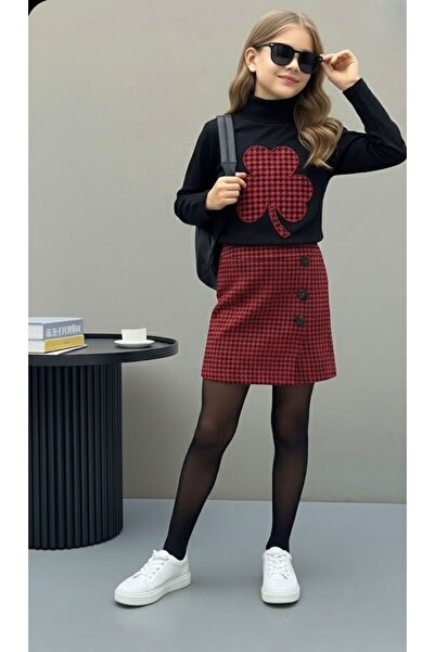 KOKOŞ BEBEK Clover Patterned Girl's Skirt Suit - Age 2/10 - 31572