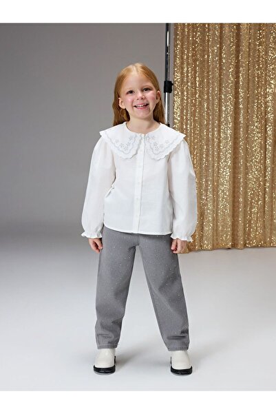 LC Waikiki Girl's Jean Trousers with Adjustable Elastic Waist and Stones