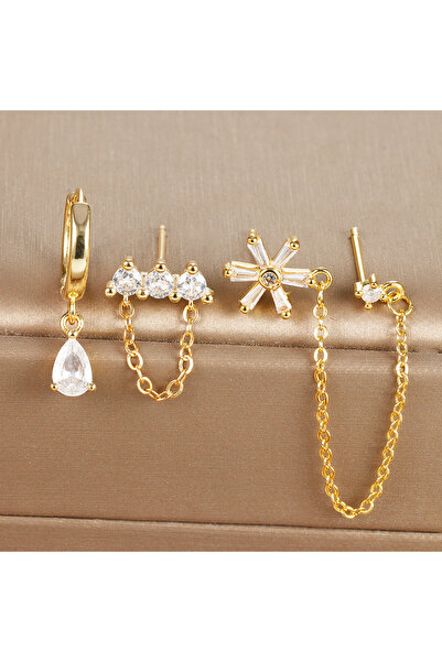 Choice Gold-3pcs 3PCS New Stainless Steel Zircon Tassel Chain Dangle Earrings...